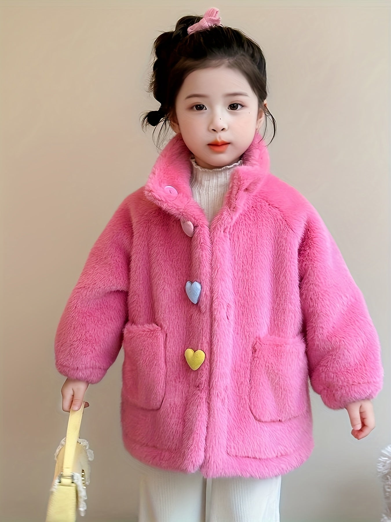 Girls' Winter Coat with 3 Colorful Buttons