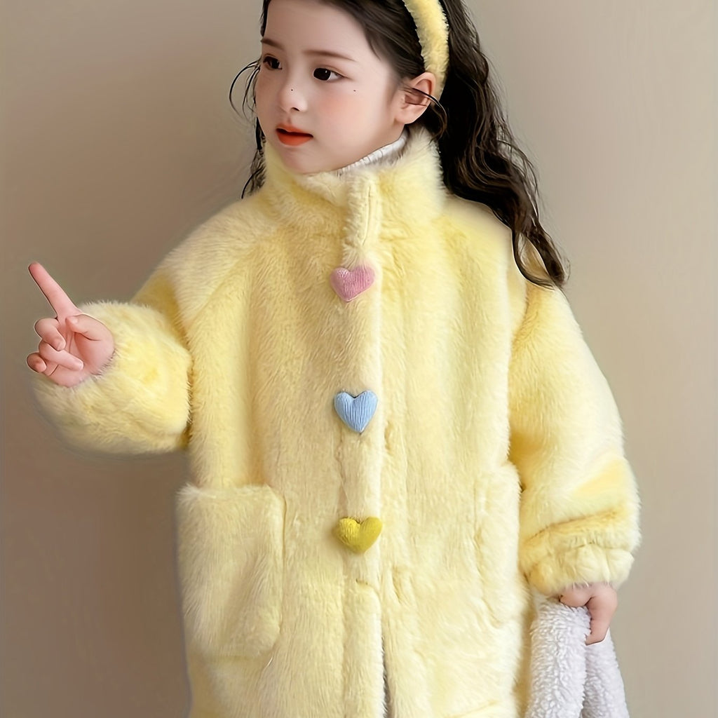 Girls' Winter Coat with 3 Colorful Buttons
