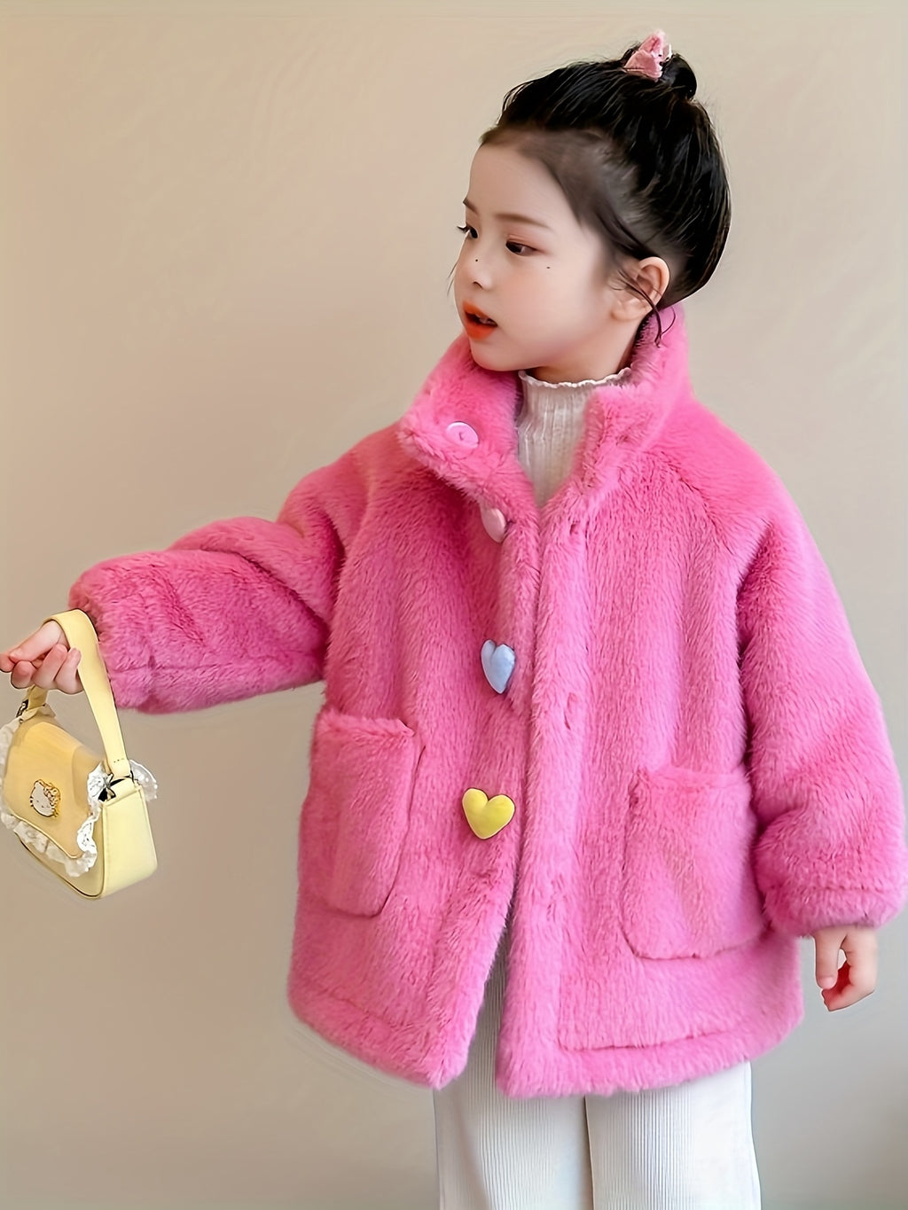 Girls' Winter Coat with 3 Colorful Buttons
