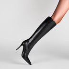 Plaid Solid Color Zipper Pointed Stiletto Heel Boots