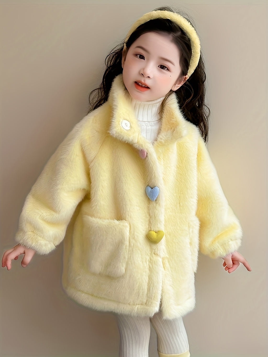 Girls' Winter Coat with 3 Colorful Buttons