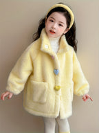 Girls' Winter Coat with 3 Colorful Buttons