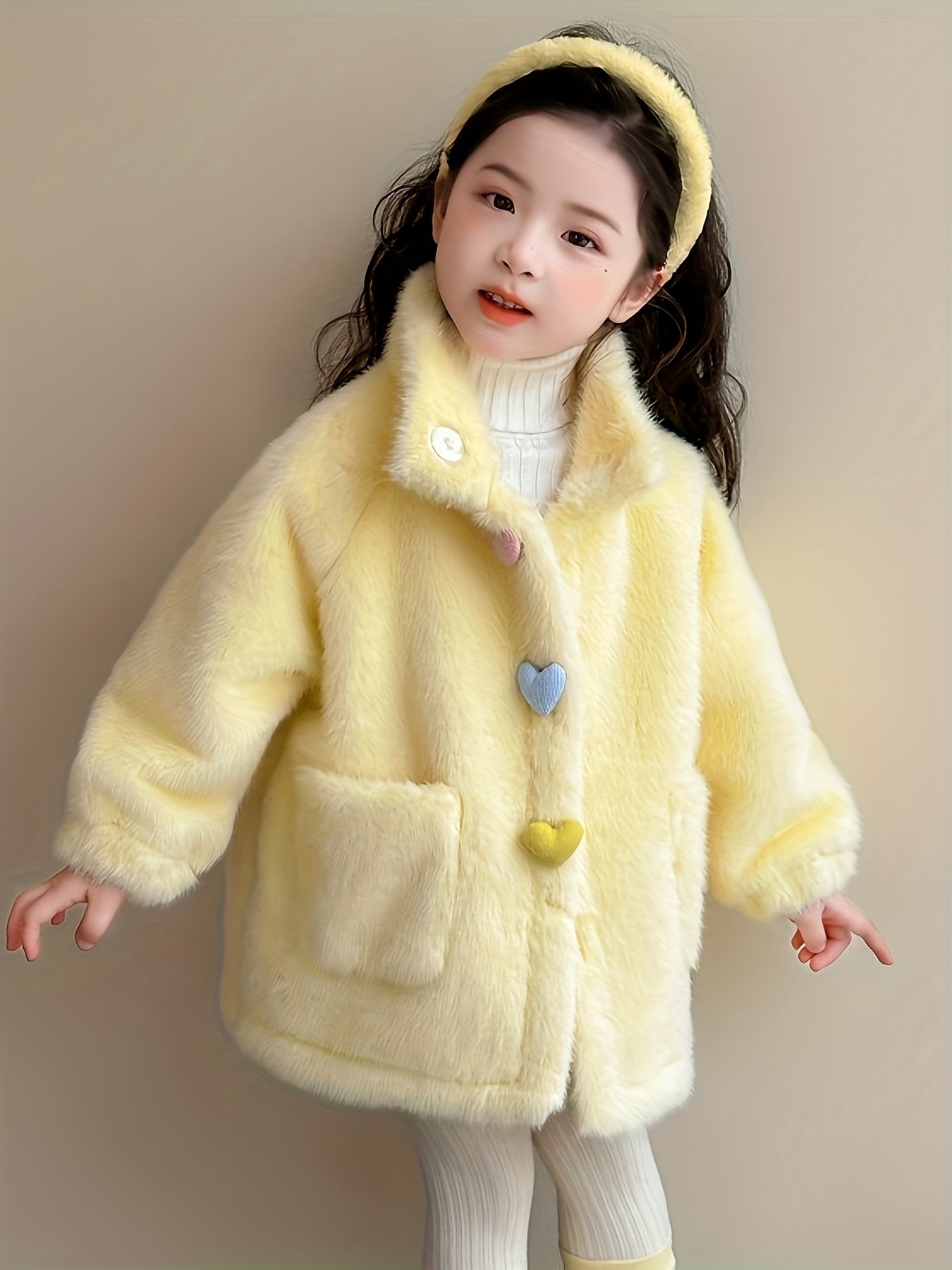Girls' Winter Coat with 3 Colorful Buttons