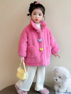 Girls' Winter Coat with 3 Colorful Buttons