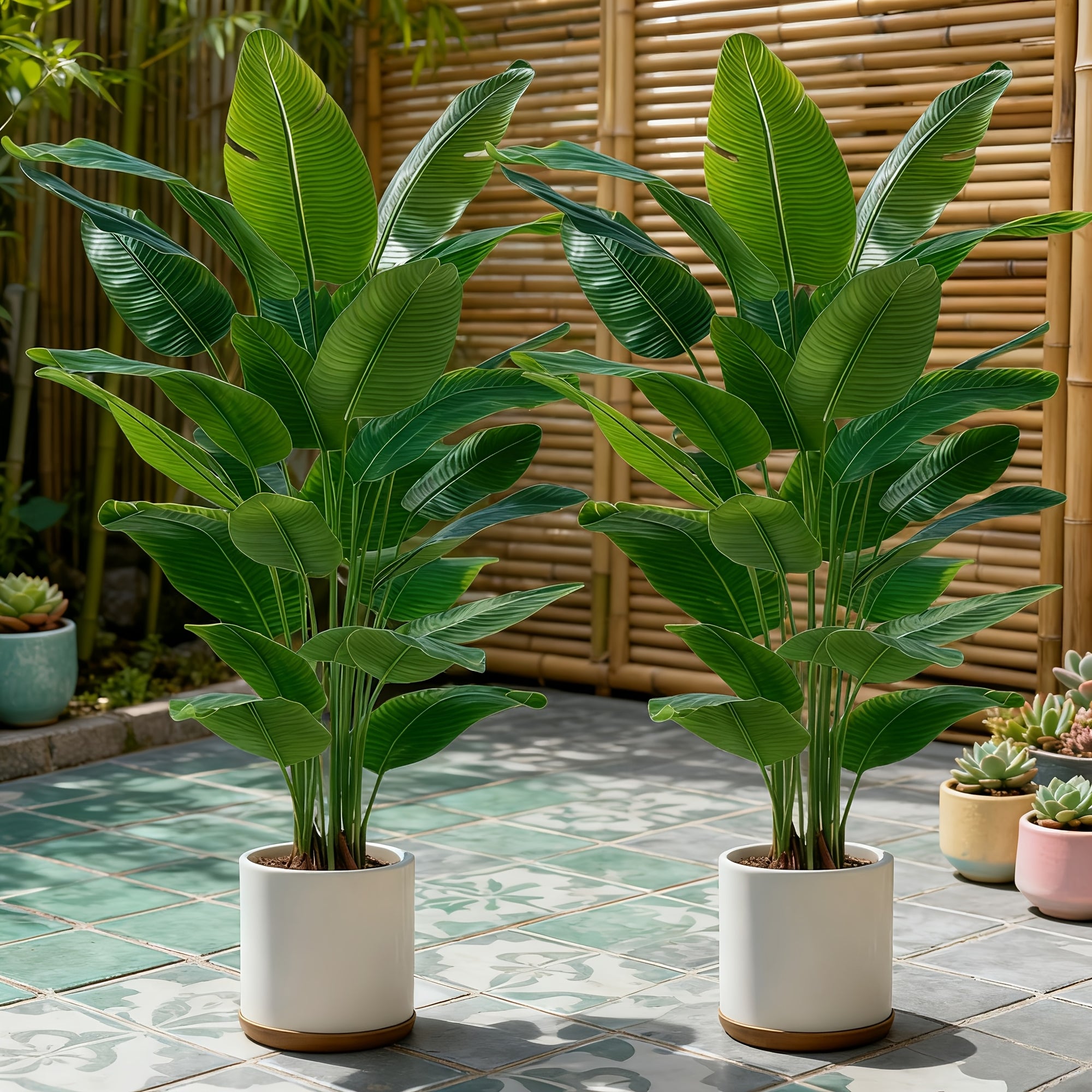 2pcs Realistic Artificial Banana Tree Plants - Evergreen Tropical Plants | Indoor/Outdoor Ground Decor | Suitable for Home Decor, Shops, Gardens, Courtyards, Porches, Weddings, Parties, Ideal Holiday Decoration: Thanksgiving,