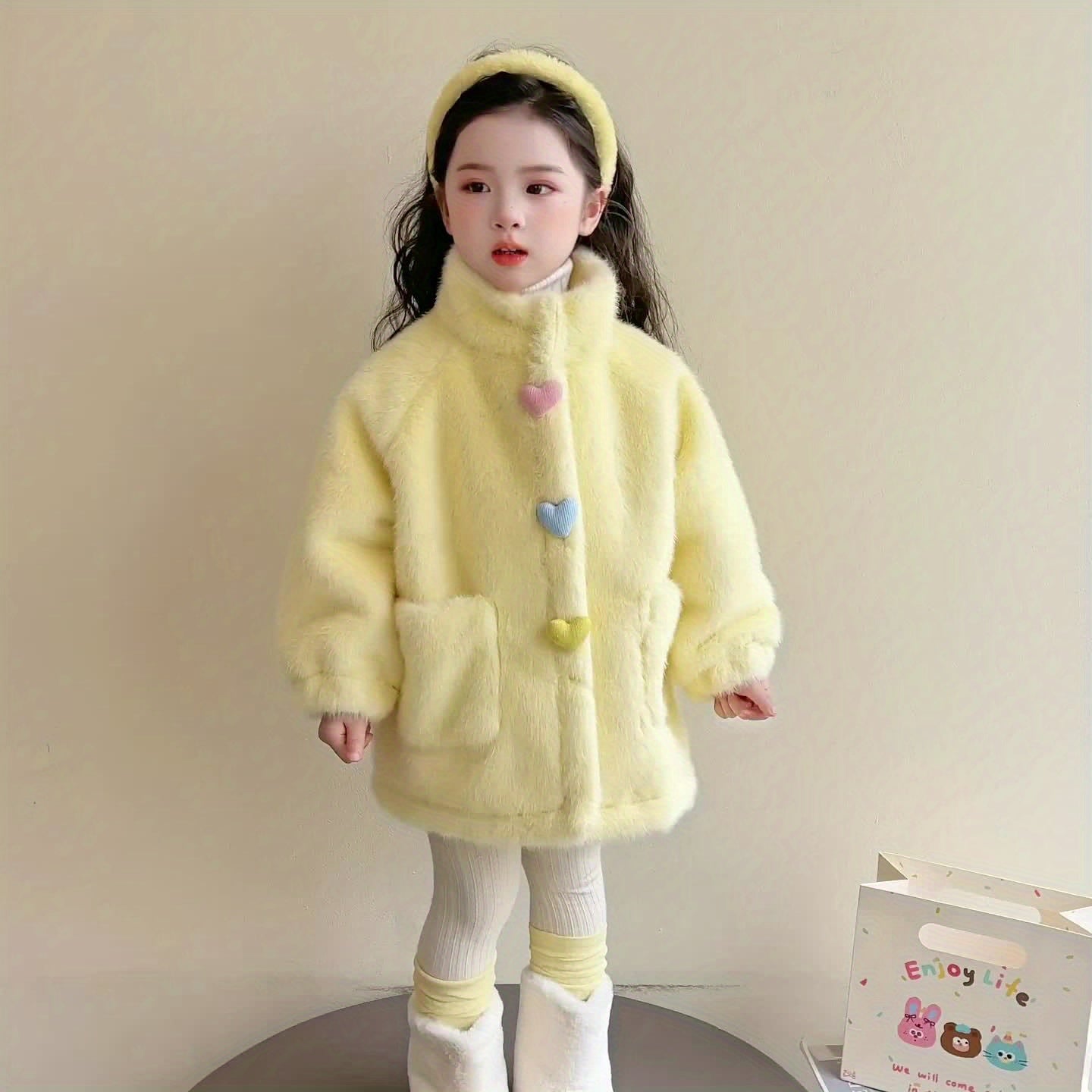 Girls' Winter Coat with 3 Colorful Buttons