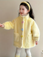 Girls' Winter Coat with 3 Colorful Buttons