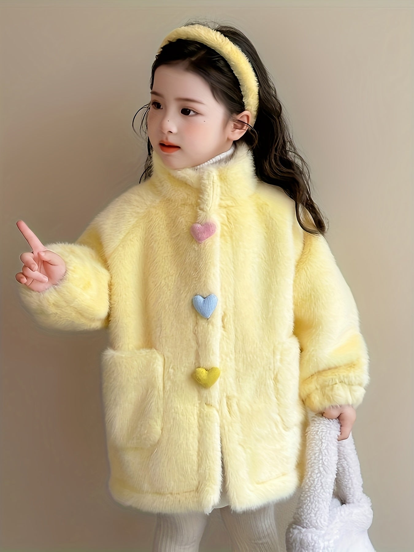 Girls' Winter Coat with 3 Colorful Buttons