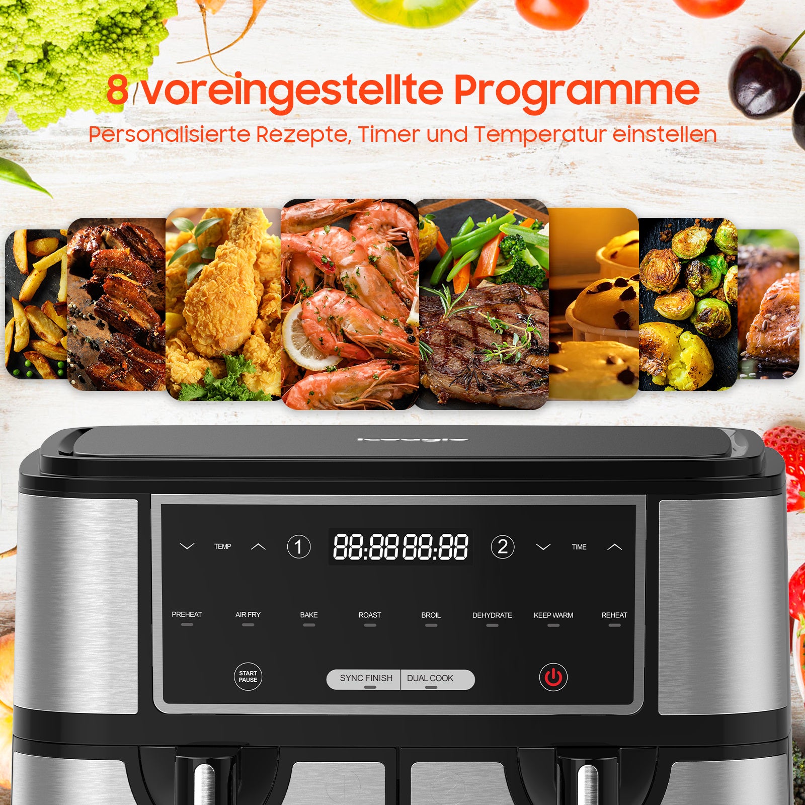 Dual-Zone Hot Air Fryer, 10L Iceagle