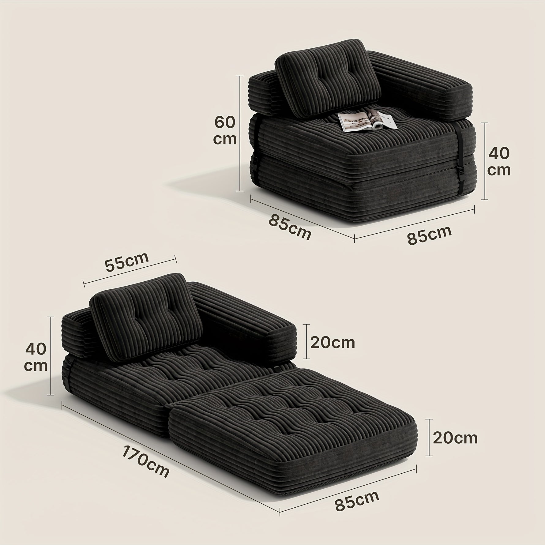 Canapé-lit 2-en-1 convertible