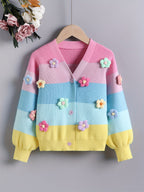 Girls' Casual V-Neck Cardigan