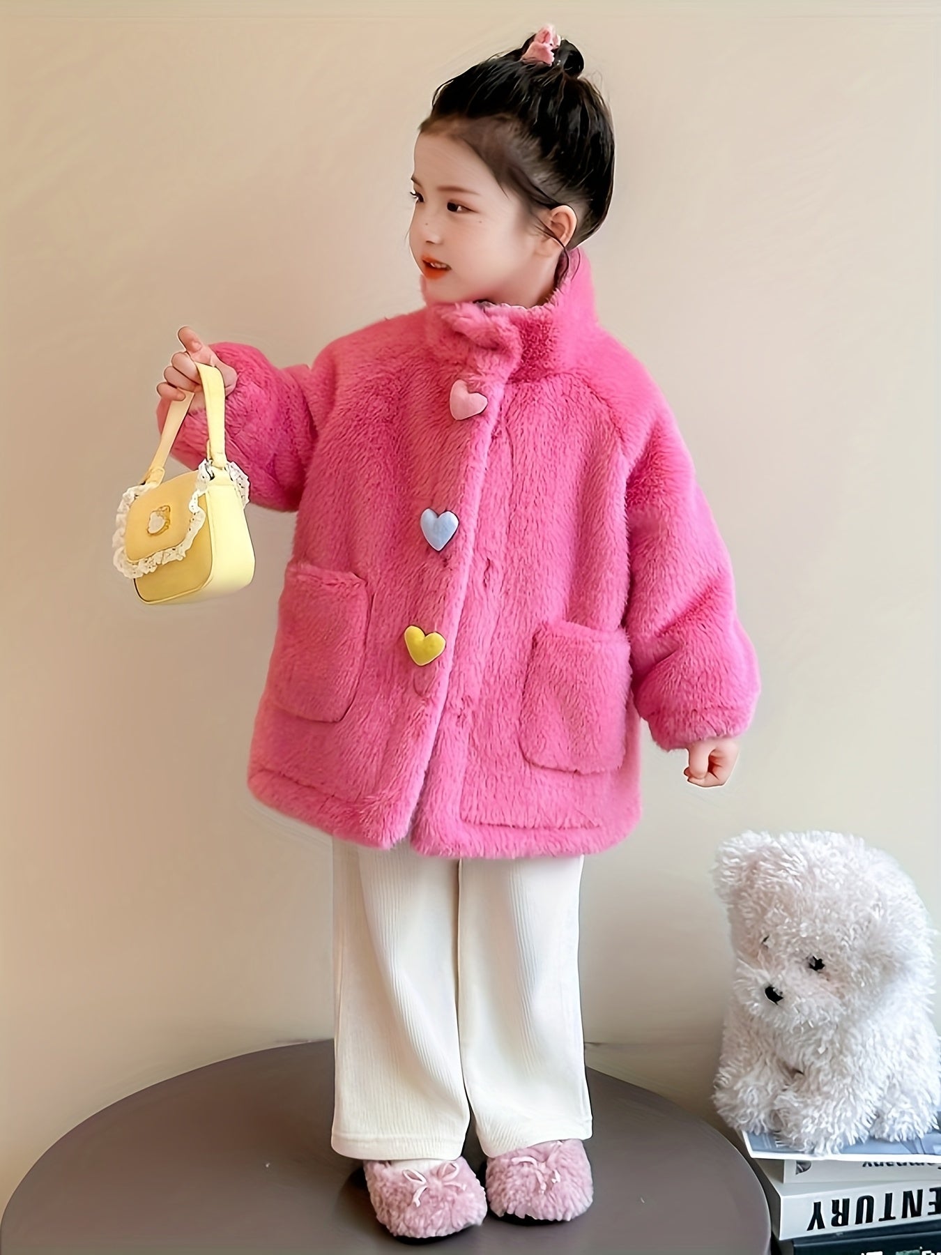Girls' Winter Coat with 3 Colorful Buttons